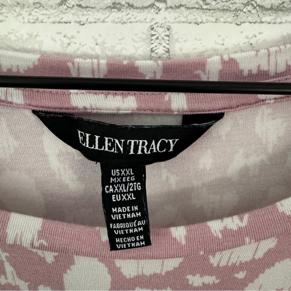 ELLEN TRACY Pink & White Hi-Low Short Sleeve Top - Picture 4 of 10
